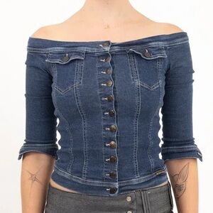 VINTAGE plein sud Off Shoulder Jean Top
